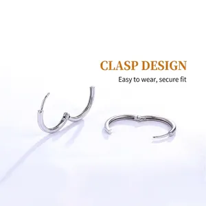 Classic S925 sterling silver hoop earrings with hinged clasp closure for men and women