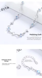 Detail view of S925 sterling silver heart of the ocean bracelet with blue zircon and clasp