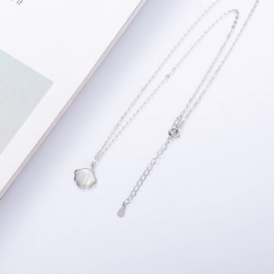 925 sterling silver shell necklace with white mother of pearl pendant on white background