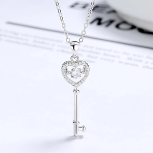 925 Sterlingsilber Herz Schlüssel Halskette Mit Tanzender Stein Zirkonia Elegant Einfach Anhänger Kette Für Damen Schmuck Geschenk