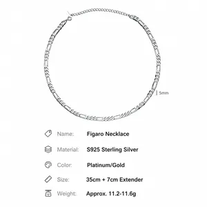 Minimalistische 925 Sterling Silber Figaro Gliederkette mit 5mm Breite und 35cm Länge