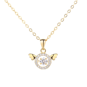 Élégant collier ailes d'ange en argent S925 doré avec un pendentif cœur scintillant