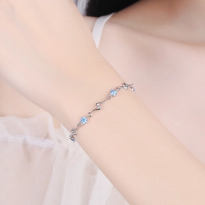 S925 sterling silver heart of the ocean bracelet with blue crystals for women