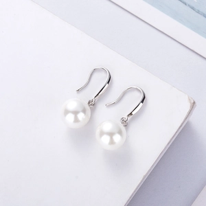 925 Sterling Silver Shell Artificial Pearl Hook Earrings Round Mother Of Artificial Pearl Drop Elegant Minimalist Dangle For Women