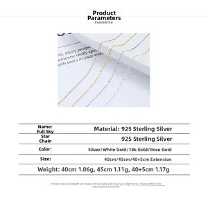 Size chart for 925 sterling silver gypsophila link chains in various lengths and colors