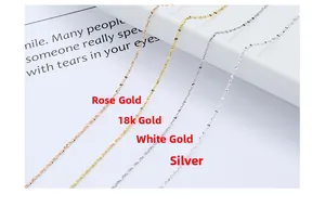 Detailed close-up of s925 silver necklaces in rose gold, 18k gold, platinum, and silver
