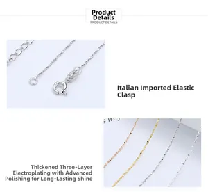 Detail of S925 sterling silver necklace clasp and chain in silver, gold and rose gold