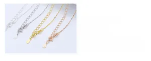 Detail of S925 sterling silver extension chains with teardrop tags in four metal colors