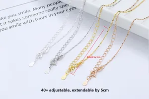 Detail of S925 sterling silver lobster clasp with 5cm extension chain in three finishes