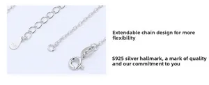 Détail du collier en argent sterling S925 avec chaîne d'extension et fermoir à ressort