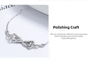 Close-up of infinity heart bracelet in 925 sterling silver with mirror polished finish