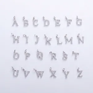 Full set of S925 sterling silver A-Z letter pendants with cubic zirconia inlay