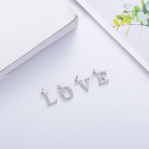 S925 sterling silver alphabet pendant necklace with micro-pave zircons for women