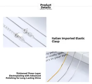 Close-up of S925 sterling silver box chain with Italian spring clasp and steel hallmark
