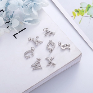 S925 sterling silver alphabet pendant with sparkling pave cubic zirconia crystals