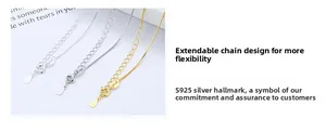 Detailed macro view of S925 sterling silver lobster clasp and extension chain
