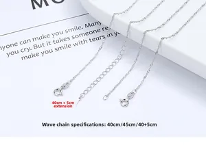 Macro shot of S925 sterling silver water wave chain necklace with adjustable clasp detail