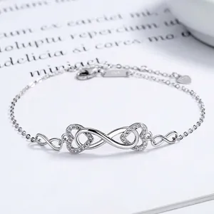 925 Sterling Silver Infinity Heart Bracelet For Women Elegant Double Hearts Intertwined Zirconia Adjustable Chain Jewelry Gift