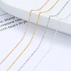 S925 Sterling Silver Water Wave Chain Necklace For Women Adjustable Extension Singapore Chain Gold Rose Gold Silver Basic DIY Jewelry