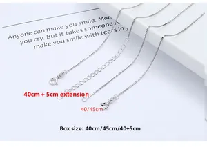 Detail view of S925 sterling silver box chains in lengths of 40cm, 45cm and 40+5cm
