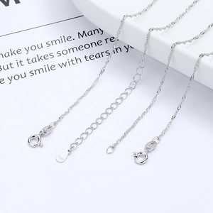 Adjustable S925 sterling silver water wave chain necklace with spring clasp and extension