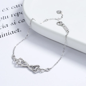 925 sterling silver infinity and heart bracelet with black cubic zirconia accents