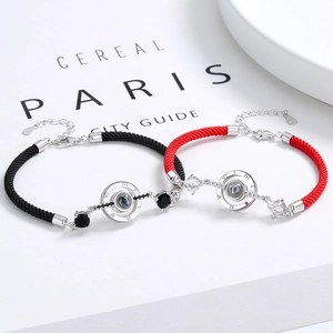 925 silver 100 languages I love you projection couple bracelets with woven rope detail