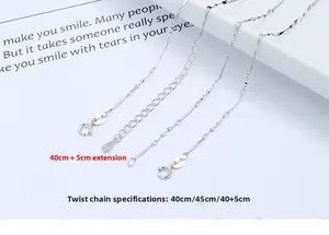 Detailed view of S925 sterling silver twisted leaf chain with adjustable extension clasp