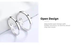 Detail of adjustable S925 sterling silver rings with traditional cloud pattern textures