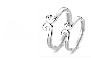Detailed view of S925 sterling silver couple rings with adjustable monkey king design
