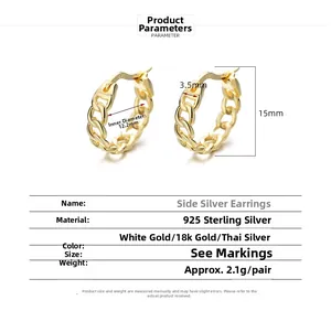 Maße der Creolen aus 925er Sterlingsilber mit Kettengliedern und 18k Goldbeschichtung
