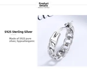 Makroaufnahme der S925 Sterlingsilber Kettenglied-Ohrringe mit eingraviertem Stempel
