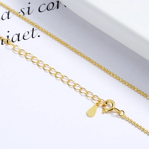 Polished S925 sterling silver bead chain necklace with adjustable spring clasp and tag