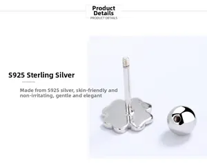 Detail of S925 sterling silver earring post and polished ball back stopper components