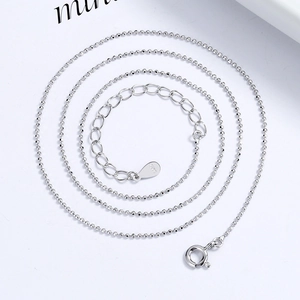 Polished S925 sterling silver bead chain necklace with adjustable extender and spring clasp