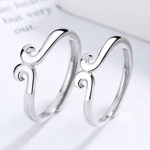 925 Sterling Silver Tighten Hoop Couple Rings Adjustable Open Finger Ring Chinese Style Retro Minimalist Jewelry For Lovers