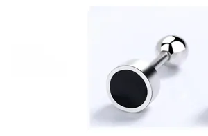 Detail showing the black clover round stud earring with S925 sterling silver screw back