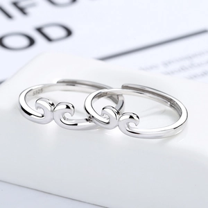 Matching pair of S925 sterling silver monkey king rings with auspicious cloud patterns