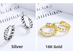 Details von S925 Sterlingsilber Kettenglied-Ohrringen in Thai-Silber und 18K Goldoptik