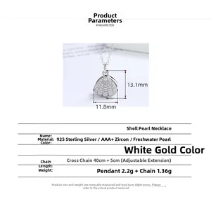 Detailed size specifications of S925 sterling silver shell necklace with freshwater pearl