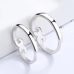 S925 sterling silver couple rings with cloud pattern engraving and adjustable band