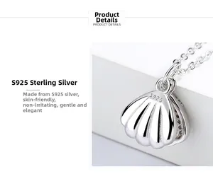 Detailed macro view of S925 sterling silver shell pendant with zircon stone inlay