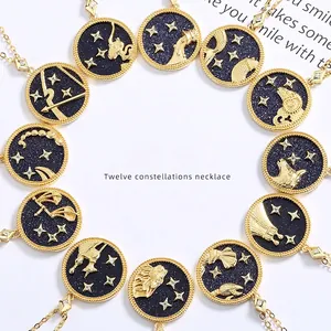 Set di 12 collane costellazioni in argento S925 con pendenti in pietra blu oro 18k