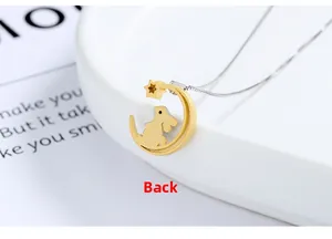 Detailed back view of the matte gold moon and rabbit necklace in 925 sterling silver
