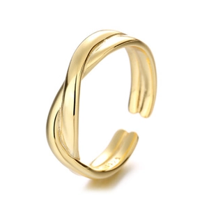 Macro shot of S925 hallmark on minimalist 18K gold-plated twisted open ring detail