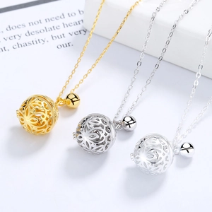 S925 sterling silver hollow bell pendant necklace in gold and silver finish options