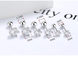 Detailed comparison of 3mm, 4mm, and 5mm six-prong cubic zirconia screw back silver studs