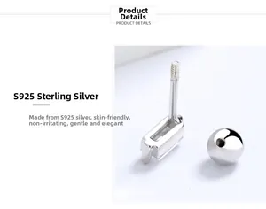 Macro shot of S925 sterling silver screw back stud earrings with smooth sphere backings