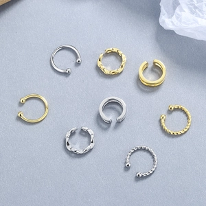 Minimalist S925 sterling silver ear cuff set with braided and smooth double-layer designs