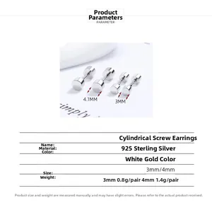 Tableau des tailles pour boucles d'oreilles haltères en argent 925 de 3mm et 4mm